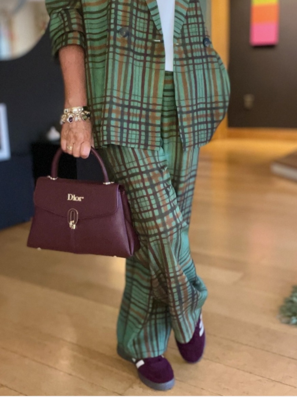 ZARA ZW COLLECTION PLAID CHECK TROUSERS IN GREEN
